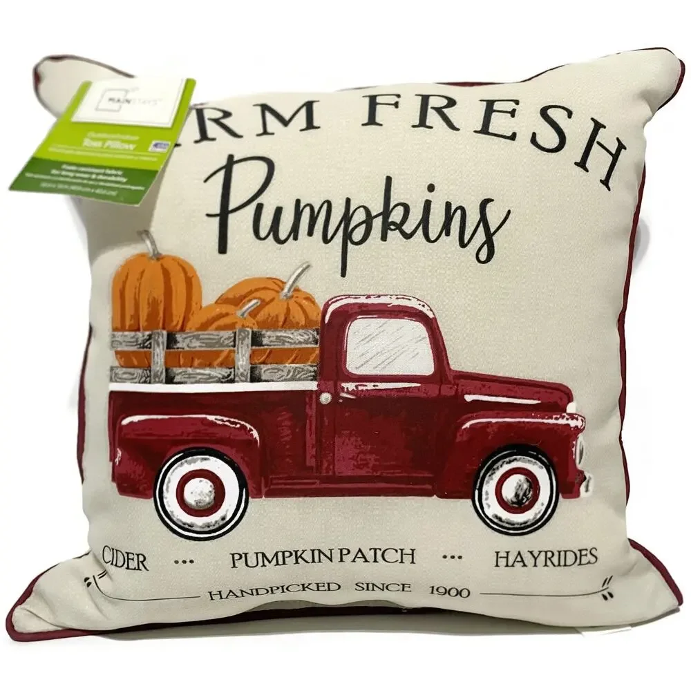 Mainstays Indoor Outdoor Throw Pillow Farm Fresh Pumpkins 15x15 Fall Decor NWT